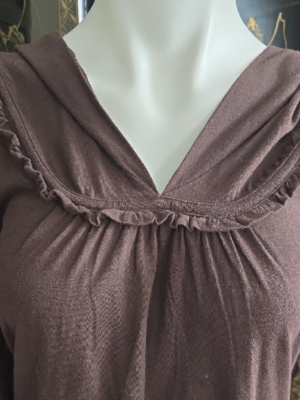 Style & Co. Brown 3/4 Sleeve Hooded Tee - Picture 3 of 9